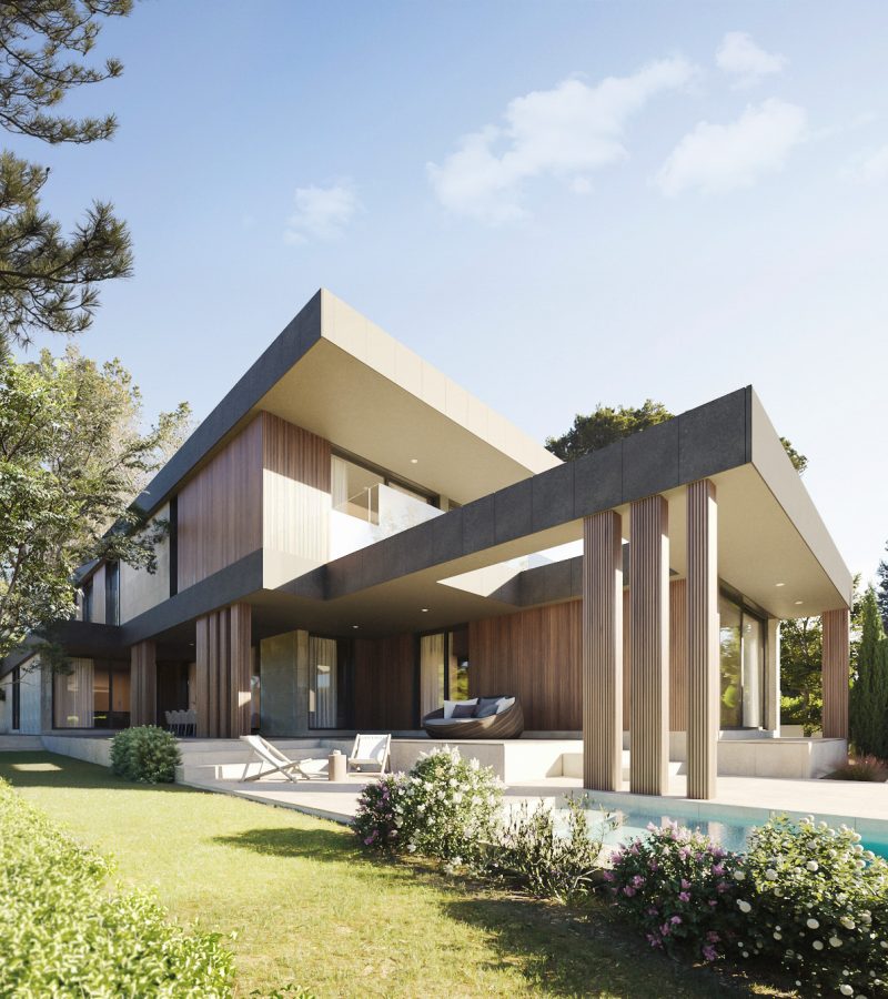 Maßgefertigte modulhaus Fassade in San Cugat Barcelona